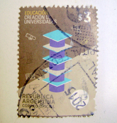 Sello Circulado Argentina 2015 Universidad $3 Kirchner Boedo 0