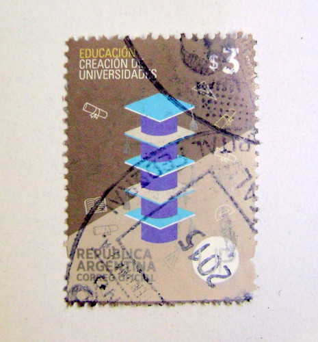 Sello Circulado Argentina 2015 Universidad $3 Kirchner Boedo 1