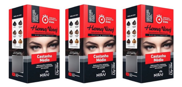 Henna Para Sobrancelhas Niraj 2g Castanho Medio - Kit C/ 3un 0