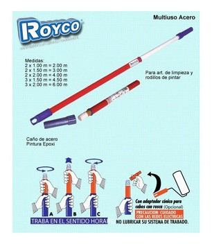 Cabo Asta Palo Extensible 2 Metros Royco + Adaptador 1
