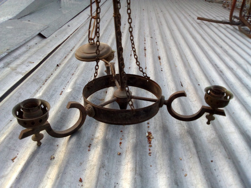 Antigua Arañá De Hierro Y Bronce 3 Luces 50 X 45 X 90 Alto 1