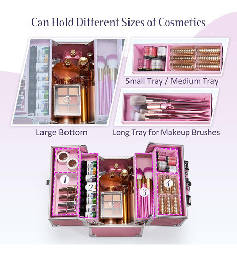 Estuche De Maquillaje Portátil Con 4 Bandejas Y Cerradura 1