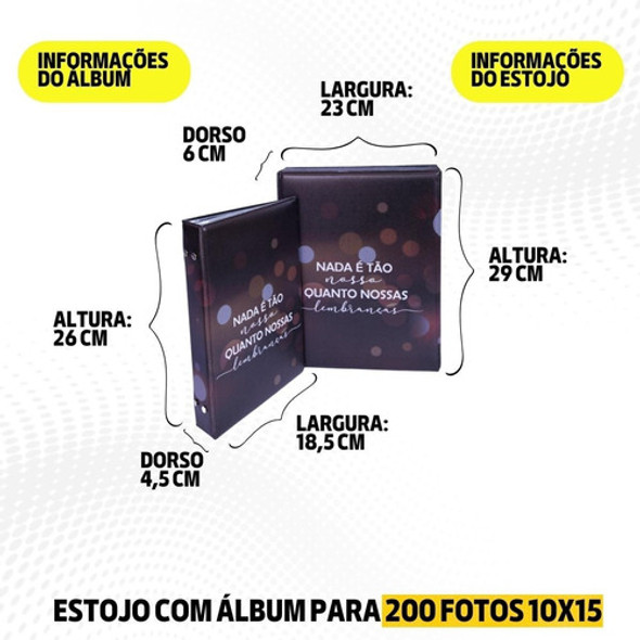 Estojo Álbum 200 Fotos 10x15 Lembranças Preto Adulto Viagens 1