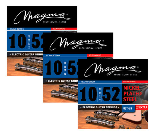 Pack X3 Cuerdas Magma 010-052 Hibr Guitarra Electrica Ge155n 0