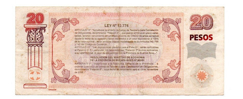 Bono Emergencia Buenos Aires 20 Pesos Patacones 2002 Con Ovi 1