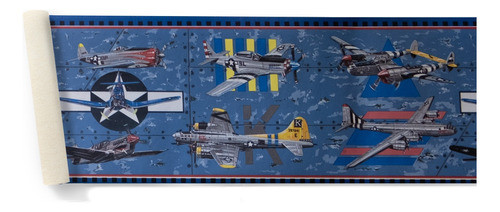 Guarda Vinilica Importada X 4,57 Mts Aviones Combate F/azul 0