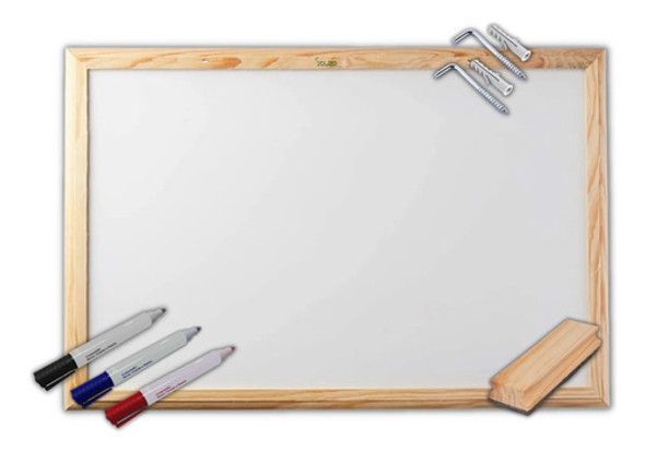 Lousa Quadro Branco Moldura Madeira 90x60 Apagador 3 Canetas 0