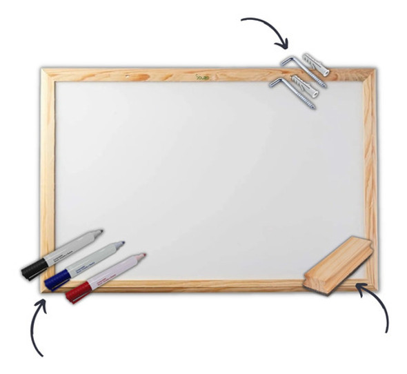 Lousa Quadro Branco Moldura Madeira 90x60 Apagador 3 Canetas 1