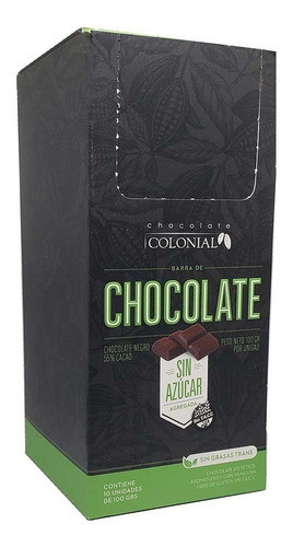 Chocolate Semiamargo Colonial Sin Azucar - 10 Unidades 0
