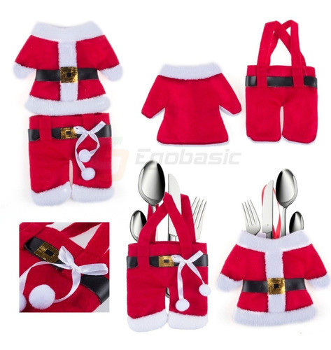 6 X Navidad Santa Lindo Mini Juego Vajilla Cubiertos Titular 1