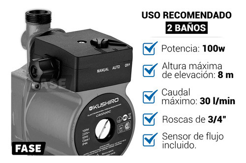 Bomba Presurizadora 2 Baños 100w Altura Máxima 8m Rosca 3/4 1