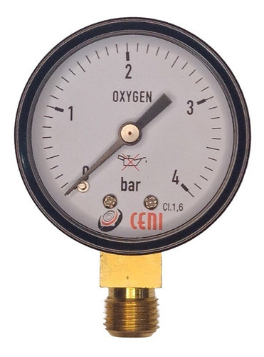 Manómetro Ceni 50mm Rosca 1/4 Inf Bsp Para Oxigeno 4 Bar 0