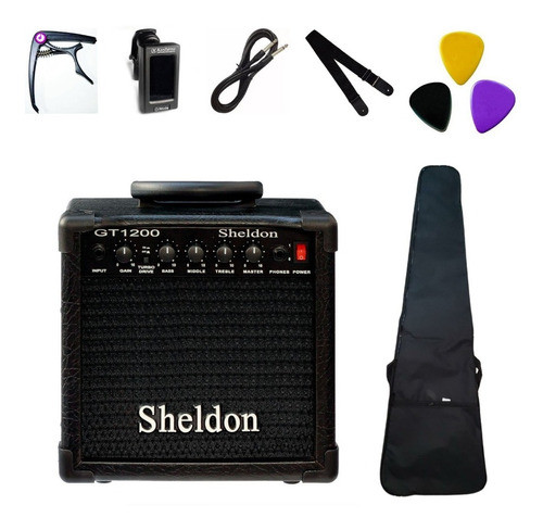 Kit  Para Guitarra Cubo Gt1200 Preto Sheldon  + Acessórios 0
