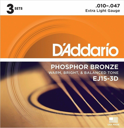 Encordado Daddario Ej15-3d Acustica 010 Phos Bronce 0