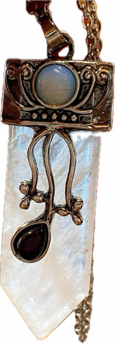 Luli Piedra Cuarzo Blanco Pendulo P Luna Reiki Cadena Acero 0