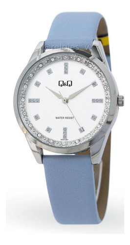 Reloj Q&q Malla De Cuero Celeste Qc07 0