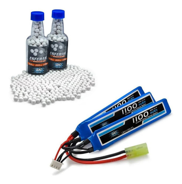Munição Airsoft Bbs 0.20g 6mm 300 Bolinhas + Lipo 11.1v  Aeg 0