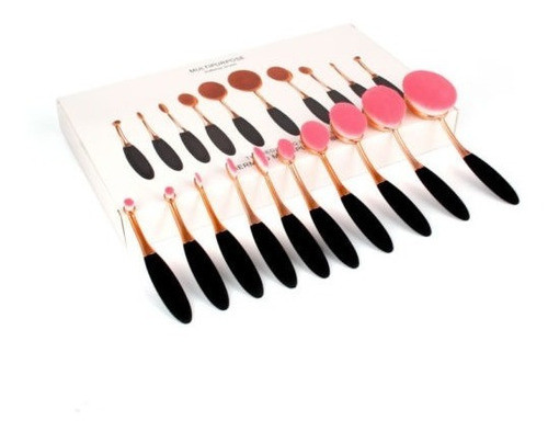 10pcs Conjunto De Pinceles De Maquillaje Rosa Oro Crema Oval 0