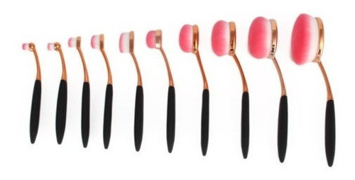 10pcs Conjunto De Pinceles De Maquillaje Rosa Oro Crema Oval 1