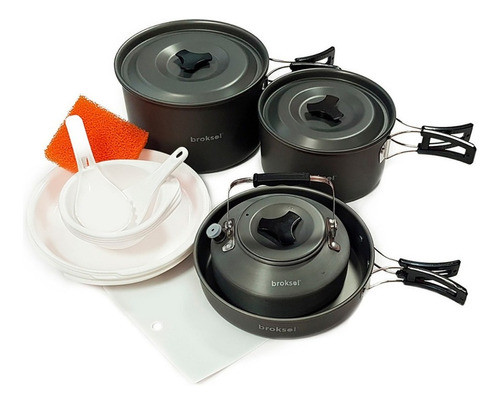 Marmita 4 Personas Mochilero Camping Set Cocina 16pz Broksol 0