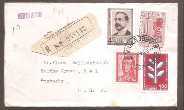 Argentina 1961  Sobre Circulado  Numero  141 0