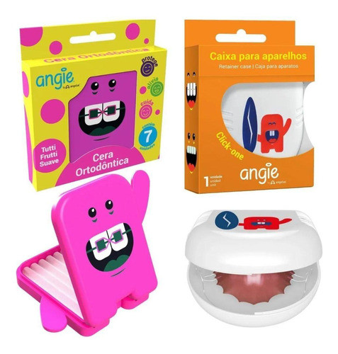 Caixa Para Aparelho Ortodôntico + Cera Rosa Infantil - Angie 0