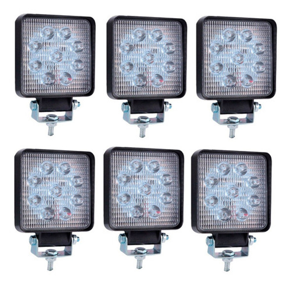 Kit 6 Faros 9 Led Auxiliar Cuadrado Maquinaria Agropecuaria 0