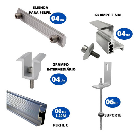 Kit Estrutura Linha C 1,20m P/ 3 Placas Solar Viga Metálica 1