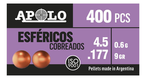 Balines Apolo Esfericos Cobreados 4,5 X 400 0