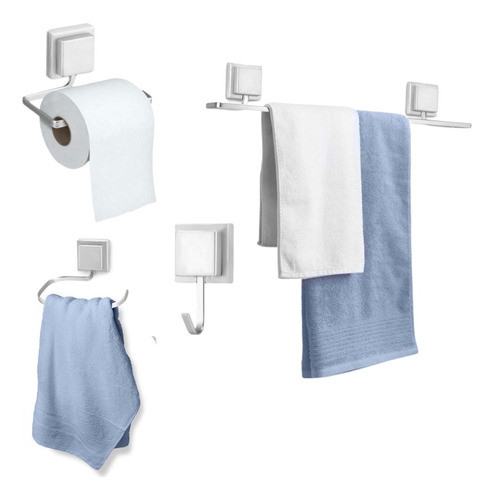 Kit Banheiro Lavabo 4 Peças Cromado Quadrado Fixo Adesivo 3m 0