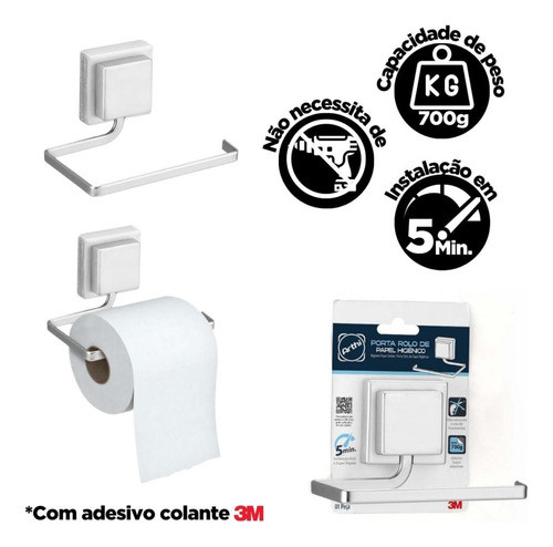 Kit Banheiro Lavabo 4 Peças Cromado Quadrado Fixo Adesivo 3m 1