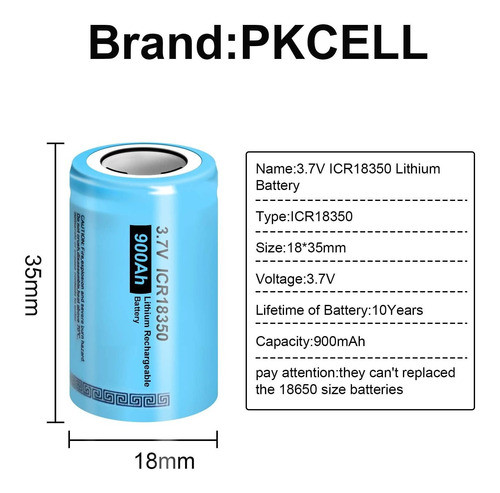 2 Baterias 18350 3.7v 900mah Recargables Li-ion 1