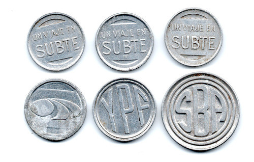 Lote 6 Fichas Diferentes Cospel Subte Bs As Serie Completa 1