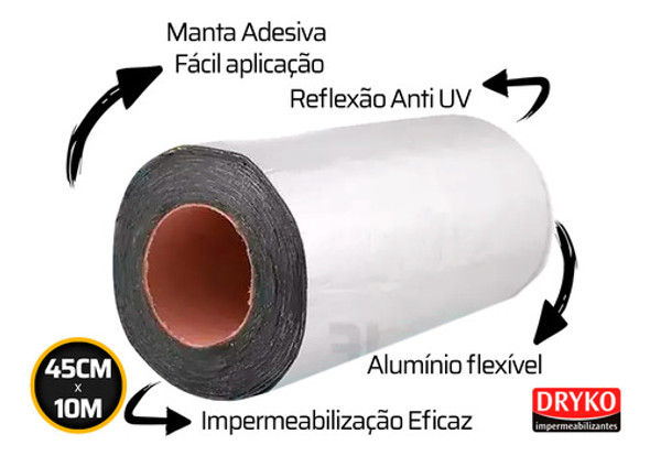 Manta Asfáltica Aluminizada Telhado Auto Adesiva- 45cm X 10m 1