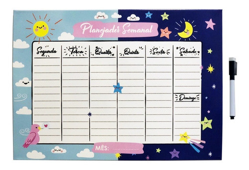 Quadro Planejador Semanal Dianoite 40x60cm + Caneta Apagador 0