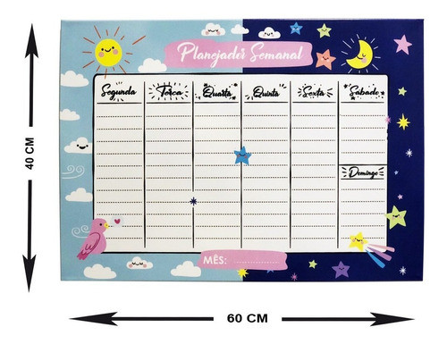 Quadro Planejador Semanal Dianoite 40x60cm + Caneta Apagador 1