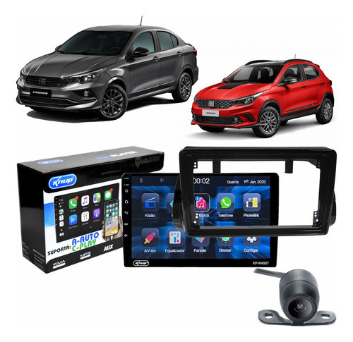 Multimidia 9p+ Moldura Preta Brilhante Argo 2019 + Câmera Ré 0