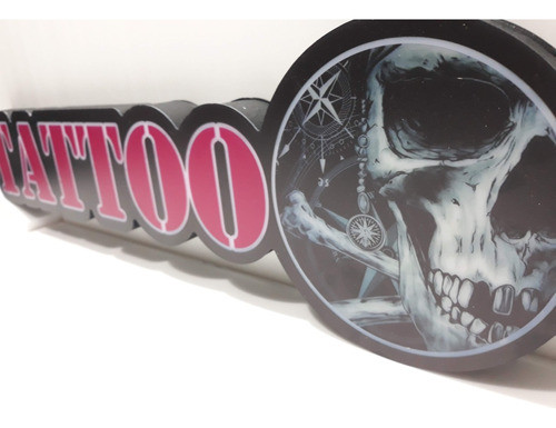 Cartel Led Luminoso Tattoo Con Calavera 1