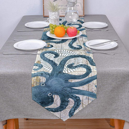 Acuarela Azul Algodón Lino Mesa Camino Vestidor Bufandas Pul 1