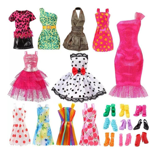 Set Ropa Para Muñecas 11 Vestidos, 10 Zapatos Y 10 Perchas 0