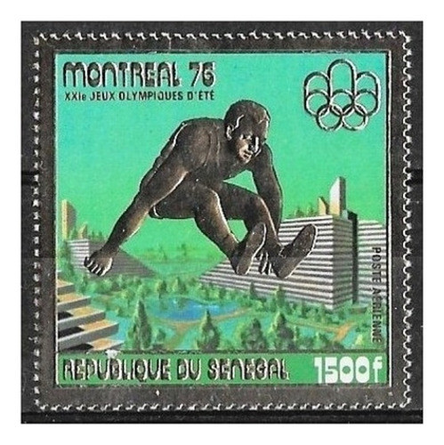 Salto En Largo - Senegal 1976 - Sello Mint Gofrado Oro 0