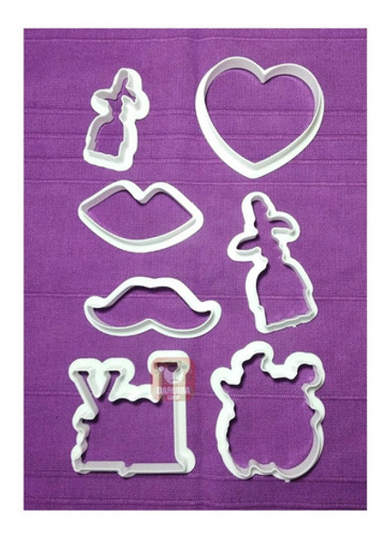 Set 7 Cortante Corazon Rosa Bigote Labio Love Reposteria 1
