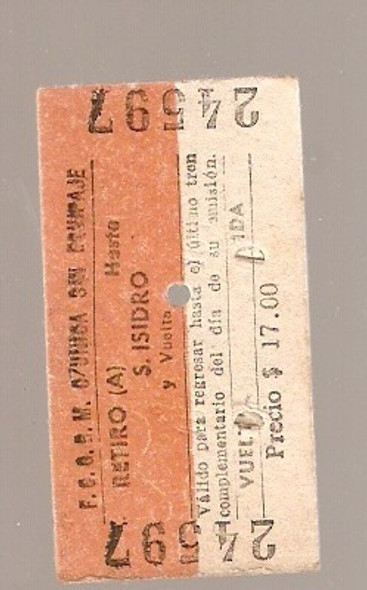 Antiguo Boleto Carton Duro  Retiro San Isidro 0