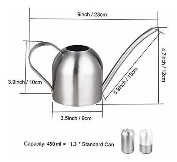 Regadera Pequeña De Acero Inox. Con Pico Largo 450 Ml/plata 1