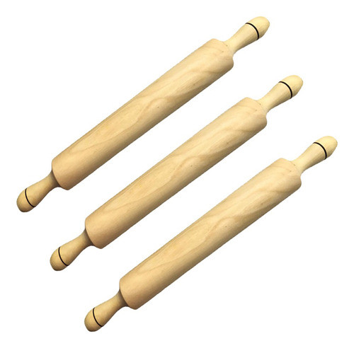 Palo De Amasar X3 Madera 50 Cm Cocina Estirar Masa Palote ! 0