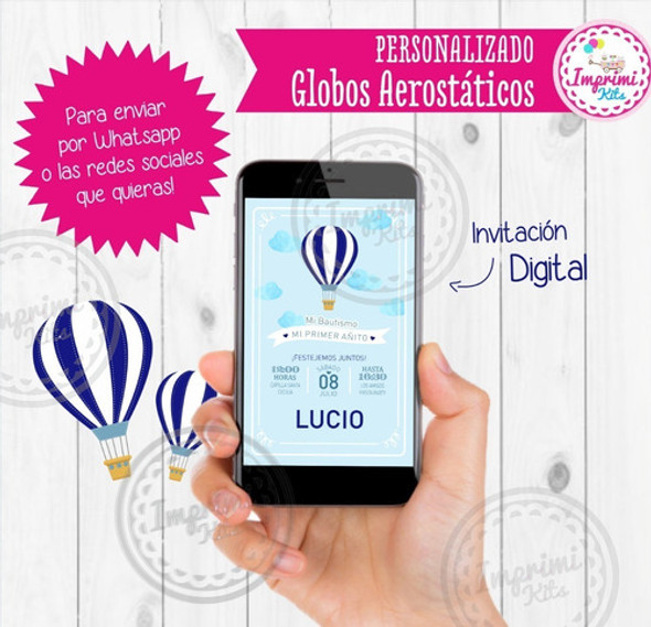 Kit Personalizado Imprimible Globo Aerostatico Azul Globos 1