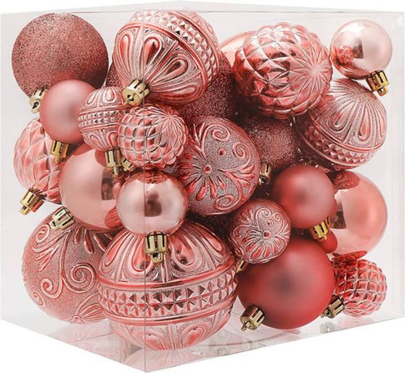 Adornos De Navidad Set De 36 Bolas Para Arbol Rosa 3 Tamaños 0