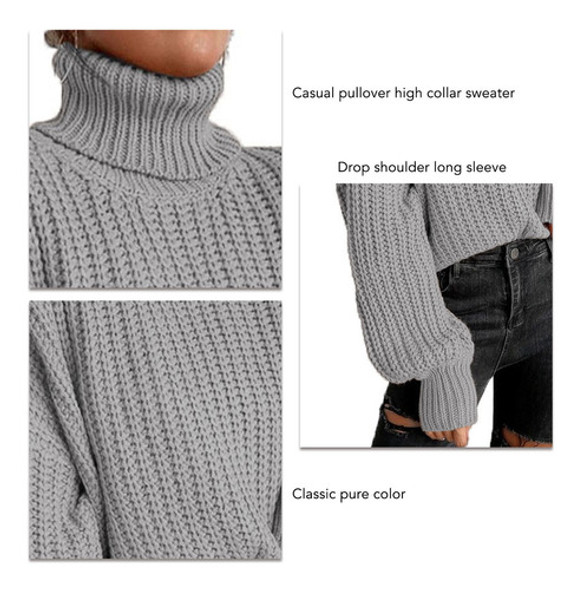 Suéter Feminino De Gola Alta, Tricotado, Ombro Caído, Manga 1 Suéter Feminino De Gola Alta, Tricotado, Ombro Caído, Manga 1