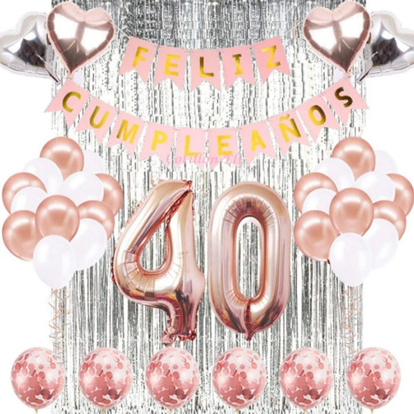 Combo Deco Feliz Cumple  Rosa Gold Plata Cortina Banderin 0
