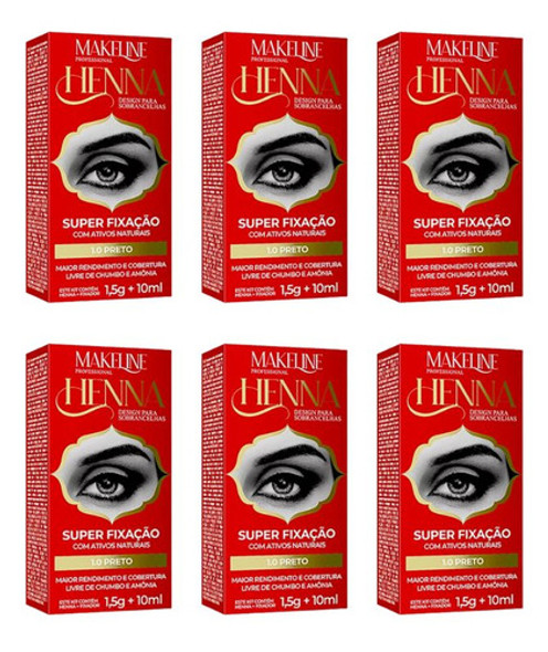 Henna Para Sobrancelhas Makeline 1,5g 1.0 Preto - Kit C/ 6un 0